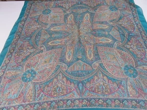MADE IN KASHMIR DUNKELGRÜN BRAUN PAISLEY DAMAST PRINT XL REINE SEIDE QUADRATISCHER SCHAL - Bild 1 von 10