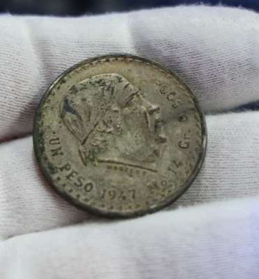 Moeda de prata 1947 peso un mexicano (prata fina 0,500) - Imagem 1 de 2