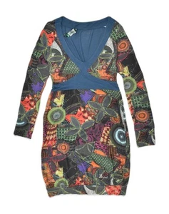 DESIGUAL Womens Sheath Dress UK 10 Small Multicoloured Geometric Cotton HC05 - Picture 1 of 3