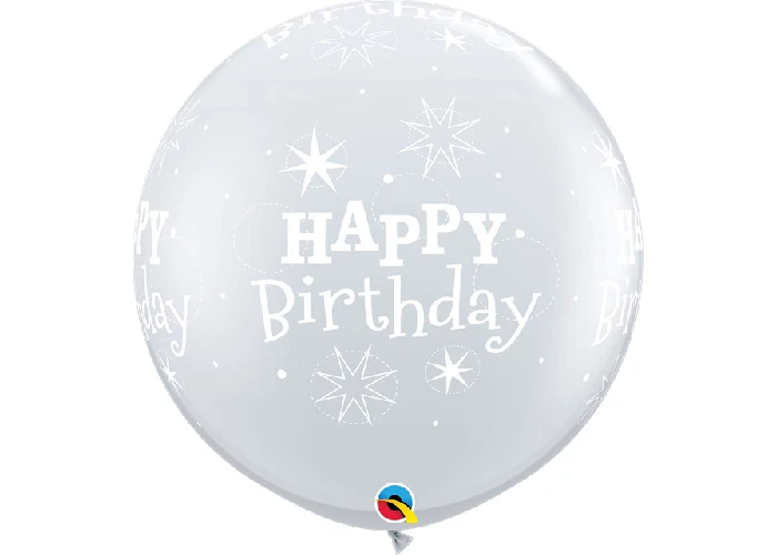 Qualatex 36" (3ft) Diamond Clear Happy Birthday print Round Latex Balloon x1 - Image 1 of 1