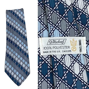 VINTAGE St Michael 1970s Kipper Tie Blue Geometric Mod Scooter 70s Necktie - Picture 1 of 5