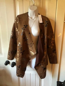 NWT  $98. SOFT SURROUNDINGS Open Front Drape Faux Suede Jacket S Metallic leaves - Picture 1 of 8
