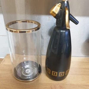 Vintage BOC Sparklets Executive Soda Syphon schwarz & gold 1960er + Weinkühler - Bild 1 von 11