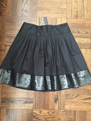 NWT Black THEORY Pleated Cotton Skirt with Sequin Trim Size 4 / Small - Image 1 of 4