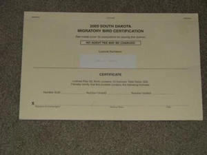 2003 SOUTH DAKOTA MIGRATORY BIRD CERTIFICATION BOOK (CONTAINS 10 LICENSES) - Picture 1 of 1