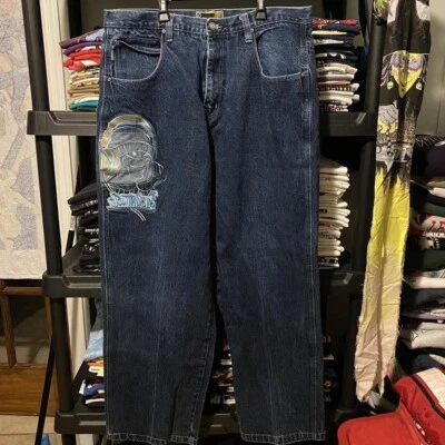 Jeans jeans bordado skate Y2K Baggy Southpole 40x31 início dos anos 2000 skatista - Imagem 1 de 4