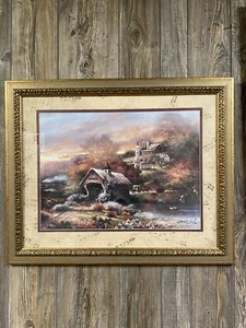 Pintura enmarcada vintage OLD MILL CREEK firmada JAMES. Patos de tren LEE 32x26 - Imagen 1 de 12