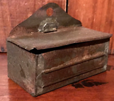 Antique Primitive Tin Tinware Metalware Small Hinged Lid Box w/ Label Slot AAFA