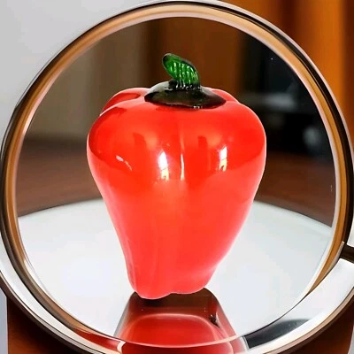 Pimiento decorativo de vidrio rojo - estilo Murano con tallo aplicado, ar vegetal Foto 1 de 4