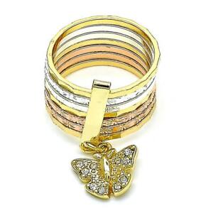 14K GOLD PLATED TRI-COLOR SEMINARIO RING W/ BUTTERFLY DANGLE IN  3 SIZES M123&5