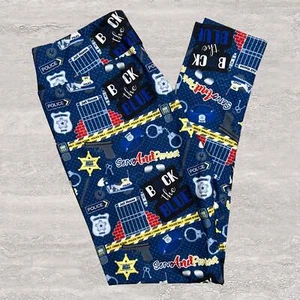 Police Station Law Enforcement Theme Print Kids Blue Leggings - Picture 1 of 9