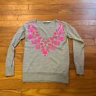 Trina Turk Sweater Womens Extra Small Gray Pink Sequins Beads V Neck Ladies