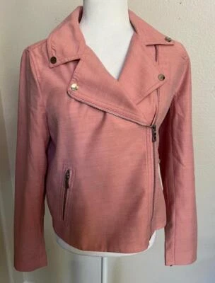 ANN TAYLOR Talla 4 Rosa Rubor L/S Moto Chaqueta Blazer Cremallera Frontal EXCLNT Foto 1 de 4