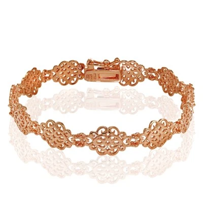 Полированный винтажный филигранный браслет-вереница из чистого серебра с покрытием из розового золота - Изображение 1 из 4