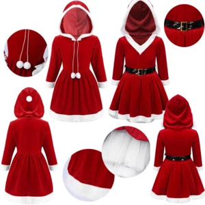 Kids Girls Santa Claus Costume Christmas Xmas Velvet Dress Party Pageant Cosplay - Picture 1 of 33