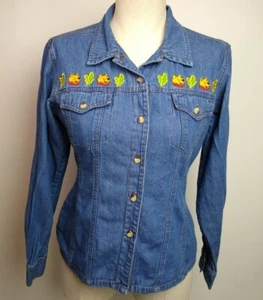 Disney Winnie The Pooh Shirt Womens Size Medium Blue Denim Button Up Long Sleeve - Picture 1 of 7