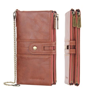 Leather Chain Wallet Bifold Long Motorcycle Biker Trucker Wallet for Men RFID - Picture 1 of 25