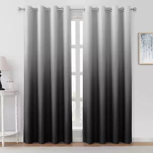 Black Ombre Blackout Curtains 52 X 84 Inch Length Gradient Room Darkening Therma - Picture 1 of 8