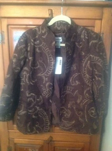 NWT CHICO'S Chocolate Brown Open-Front Jacket w/Gold Stitching CHICO'S Size 1 - Picture 1 of 7