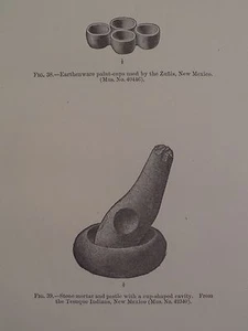 Archäologie Mörserstößel & Steingut New Mexico Originaldruck 1882 - Bild 1 von 2