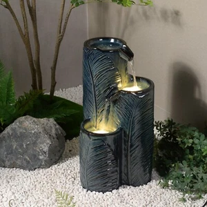 25" H Ceramic Water Fountain W/LEDs Tiered Outdoor Fountain Garden Yard Decor - Picture 1 of 7