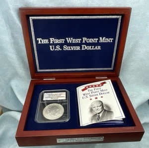 1990 The First West Point Mint US Silver Dollar Eisenhower Centennial wBox & COA - Picture 1 of 6