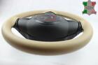 FOR SMART PURE 09-12 BEIGE LEATHER STEERING WHEEL COVER BLACK STIT