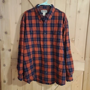 Duluth Trading Co Burlyweight Flannel Shirt Mens XL Orange Blue Plaid Button Up - Picture 1 of 8