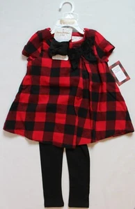 Tommy Bahama Baby Girl 24M 3-Pc Holiday Red Plaid Tunic & Legging Set & Bow Clip - Picture 1 of 6