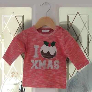 NEXT I Love Xmas Pudding Christmas Top Long Sleeve Unisex NB 0-1 Months BNWT - Picture 1 of 1
