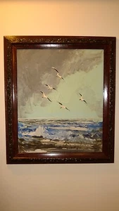  Dipinto olio originale Morris Katz 20" x 24" firmato 1984 "MARE FREDDO" - Foto 1 di 11