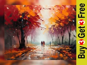 Autumn Park Stroll 5"x7" Print on Matte Paper | Vibrant Seasonal Landscape Art - Picture 1 of 10