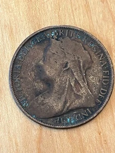 1900 UK Great Britain British One Penny Queen Victoria, 1 coin - Picture 1 of 2