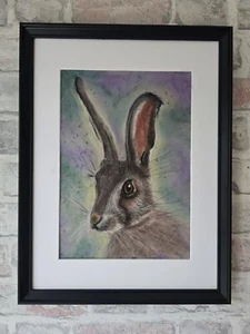 Original Painting Hare Unique Gift Framed - Picture 1 of 7