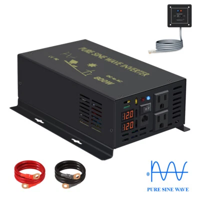 800W Pure Sine Wave Power Inverter 12/24/36/48VDC 220VAC Off-Grid Remote Control - Image 1 of 4