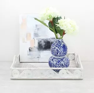 New Swirly Rectangle Rattan Extra Large Tray with Handles-Whitewash-20" - Picture 1 of 4