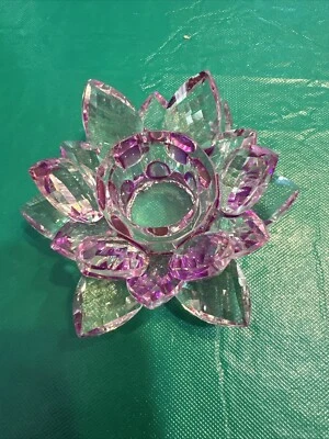3" Width Purple Crystal Glass Growing Lotus Flower CANDLE HOLDER - Image 1 of 4
