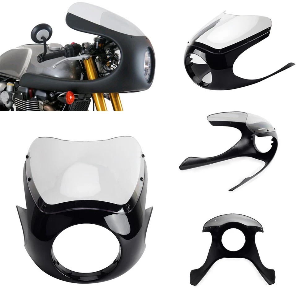 Cafe Racer Style Half Fairing Clear Windshield For 6-1/4 6.25" Round Headlight - Image 1 of 4