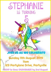 DIY Print Custom BOYS GIRLS DANCE RAINBOW UNICORN DAB BIRTHDAY Party Invitations - Bild 1 von 1