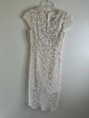 Vestido Snidel Perla Estrás Crema Floral Encaje Cremallera Trasera Oculta Talla Mediana Foto 1 de 4