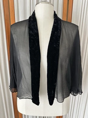 Vintage Black Velvet Kimono Shawl Cape Shrug Whimsigoth Goth Vamp Glam 90s - Image 1 of 4