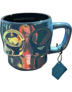 2025 STARBUCKS HALLOWEEN IRISIEREND BLAU SCHÄDEL KERAMIK KAFFEEBECHER Dia De Muertos - Bild 1 von 1