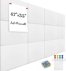 Large Office Cork Board Alternative - 47"X35"12 Pack Felt Wall Tiles Self-Adh... - Picture 1 of 12
