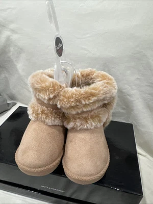 First Steps By Stepping Stones Faux Fur Tan Booties NEW Size 6 (18-24 Months) - Image 1 of 4