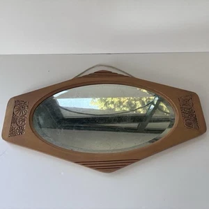 Grand Miroir Biseauté Art Déco Japonisant Bois Sculpté Doré - Picture 1 of 12
