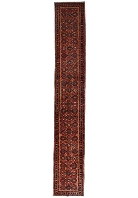 Handmade Rusty Red Floral Oriental Runner Rug Oversized Hallway Carpet 3X17 ft - Image 1 of 4