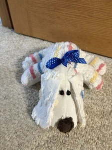 Handmade Chenille Fabric White Pink Yellow Blue Small Dog - Picture 1 of 3