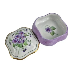Limoges France Porcelain Trinket Box Hand Painted Violets Purple Gold Trim - Picture 1 of 7