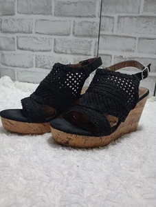 Maurices 6M Sandalen schwarz Häkel Kork Keilabsatz - Bild 1 von 10