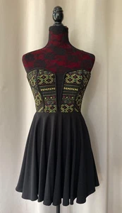 GB GIANNI BINI Dress Strapless Black Lined Stretchy Embroidered Aztec Women's S - Picture 1 of 4